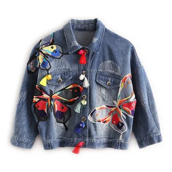 

Colorful Butterfly Embroidery denim jacket women spring autumn fashion coat female jacket Tassel Short jeans jacket women