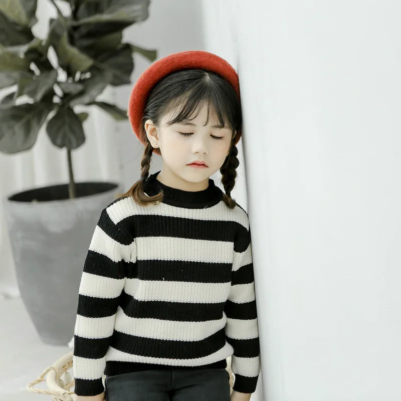 

Autumn And Winter New Style CHILDREN'S Sweater Korean-style Elasticity Striped Cotton Sweater Childrenswear