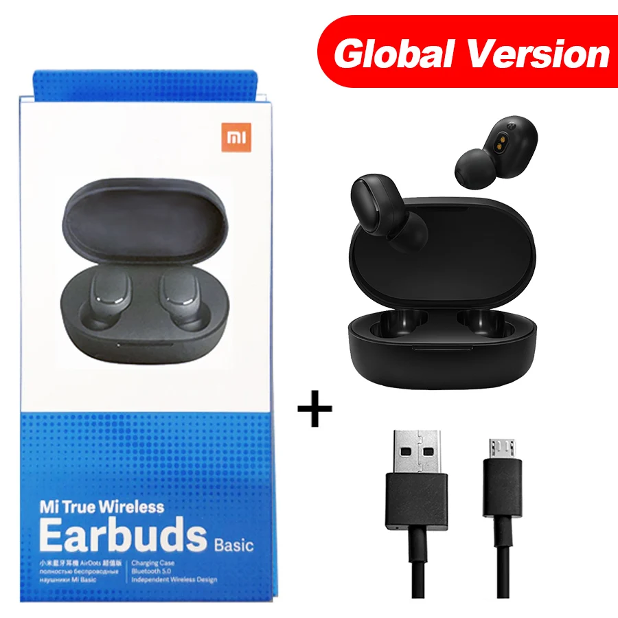Global N Cable Xiaomi Redmi Airdots TWS Xiaomi True беспроводные наушники Голосовое управление Громкая связь Bluetooth 5,0 шумоподавление управление - Цвет: Global N Cable