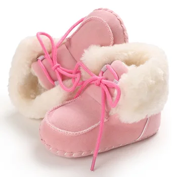 

Newborn Baby Boys Girls Winter Warm Bow Fur Mid-Calf Length Soft Baby Snow Boots Faux Fur Lace-up Baby Boots Snow Crib Shoes
