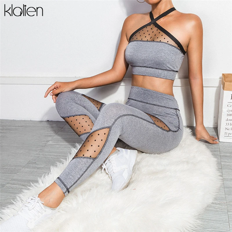 KLALIEN новинка женский спортивный костюм для фитнеса короткий топ с перекрестными