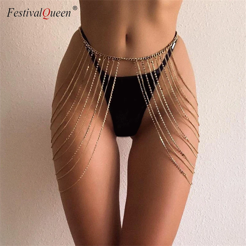 

Shiny Rhinestones Multi Layers Body Chain Belly Drape Chains Women Leg Thigh Harness Chain Summer Beach Long Tassel Body Jewelry