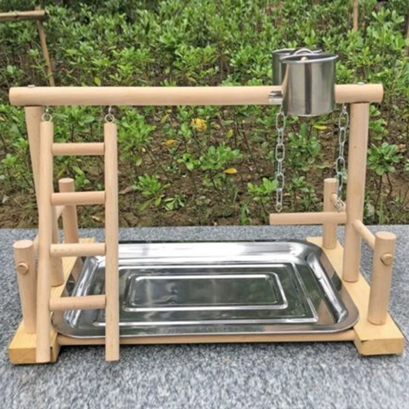 

Hot Sale Parrot Wood Stand Activity Center Ladder Swing Tray Cup Perch Bird Play Rack