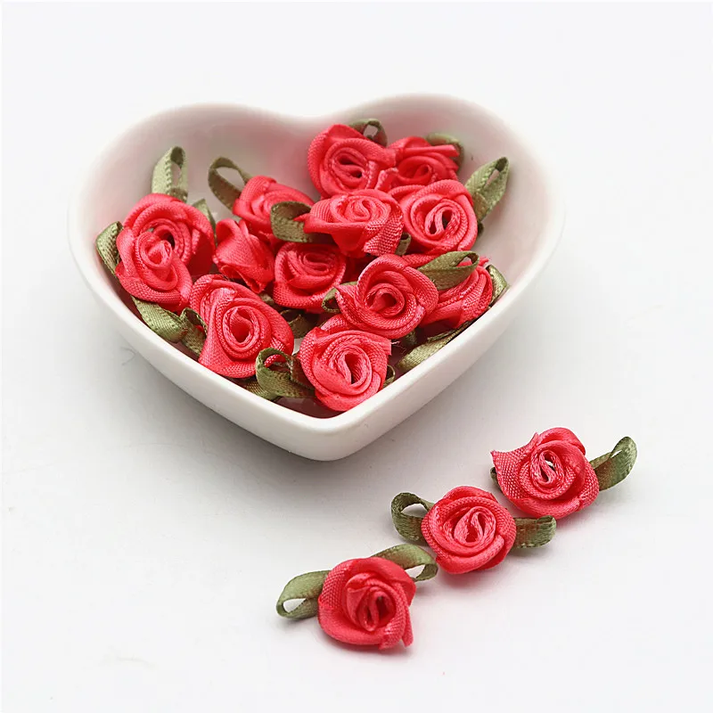 Green Leaf Rose Ribbon DIY Decoration Bowknot for Clothing Accessories (50-100pcs)