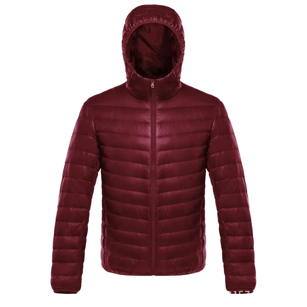 SINGRAIN мужской пуховик с капюшоном, ультра-светильник, зимняя верхняя одежда, ветровка, Ультра тонкое теплое пальто, портативное белое пуховое пальто - Цвет: wine red