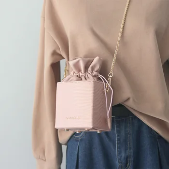 

Stone pattern Drawstring Bucket Box bag 2020 Fashion New Quality Leather Women's Designer Handbag Chain Shoulder Messenger Bag