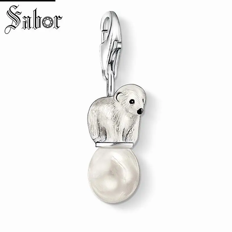 thomas Polar Bear With Pearl Charm Europe Jewelry For Women 2020 Gift Silver color plated Fit Bracelet jewellery charms | Украшения и