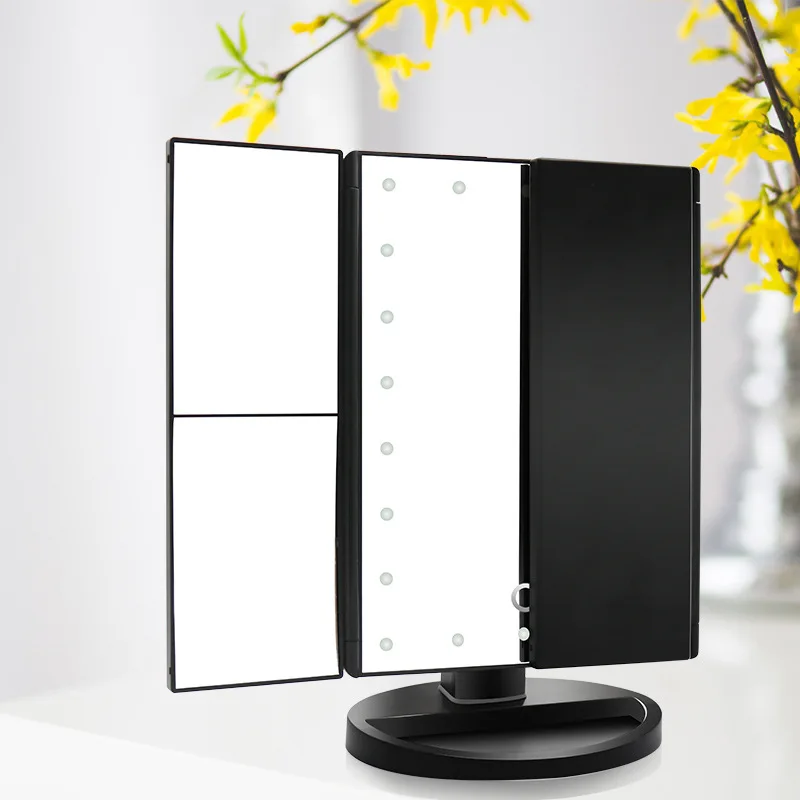 Зеркало для макияжа, настольный светодиодный светильник с трех сторон, складное многоугольное туалетное зеркало с сенсорным экраном, настольный Большой размер, заполняющий свет P