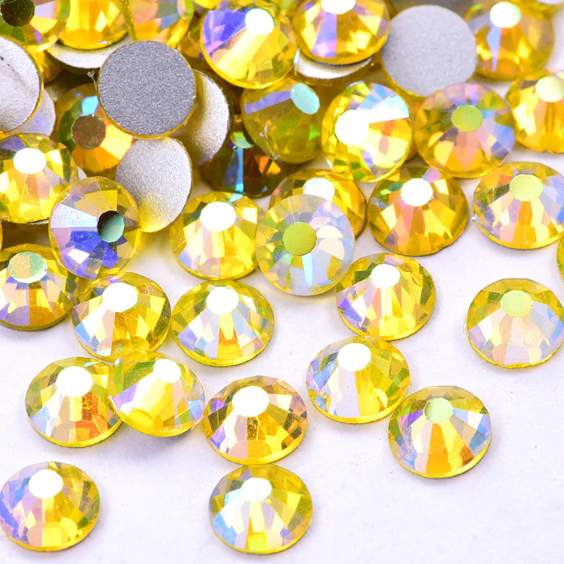 

All Sizes Citrine AB Nail Art Rhinestone Glass Crystal Non Hotfix Rhinestones Glitter Strass for Nails Art Decorations H0050