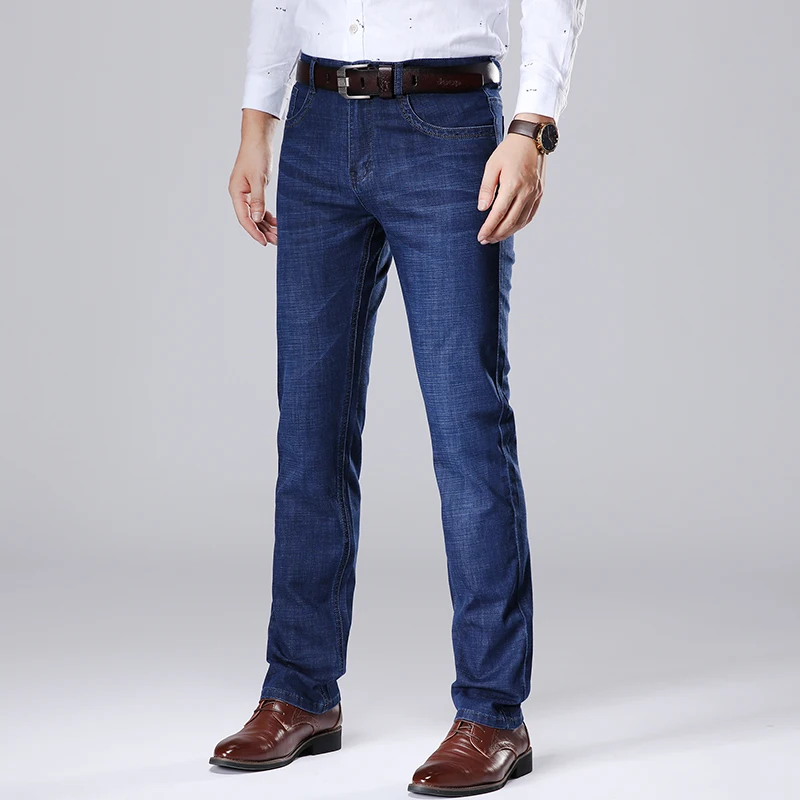 Skup Xuansheng markowe męskie jeansy 2019 jesienne i zimowe grube do pracy na co dzień rozciągliwe dopasowanie dżinsy klasyczne spodnie niebieskie czarne dżinsy