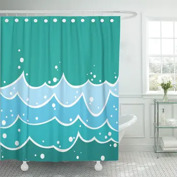 

Sea Ocean Wave Aqua Waves Storm Streamers Water Shower Curtain Waterproof Polyester Fabric 72 x 78 inches Set with Hooks