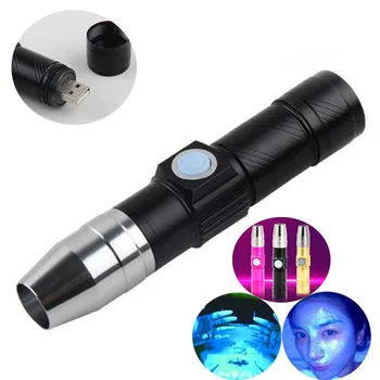 

365nm Led UV Flashlight Usb rechargeable Torch Light Ultra Violet lamp Blacklight UV Fluorescent Lamp For Money Cash detection