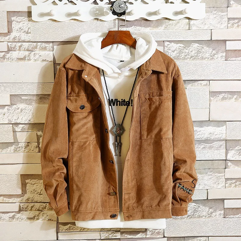 

New Design Corduroy Jacket Men Casual Coat Spring Autumn Loose Corduroy Turn down Collar Men Jackets Comfortable Outerwear M-5XL