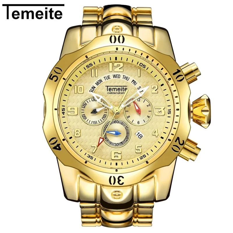 TEMEITE Relogio мужские спортивные часы мужские модные золотые мужские s часы лучший бренд класса люкс водонепроницаемые спортив - Цвет: gold 7