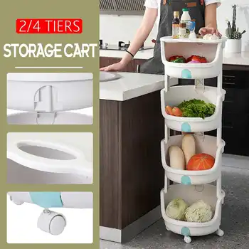 

2/4 Tiers Kitchen Storage Rack Organizer Cart Floor Rolling Storage Basket Rack Kitchen Livingroom Bathroom Accessories Storage