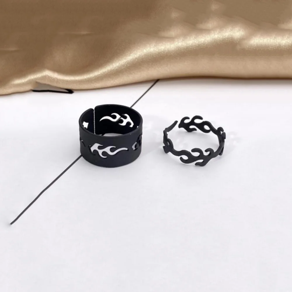 Gold Silver Color Black Flame Adjustable Open Ring For Women Men Couple Rings Set Wedding Engagement Gift Metal Jewelry | Украшения и