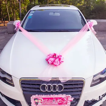 

1set Flower Heart Wedding Car Decorations Kit Set Artificial Silk Flower Ribbon Bows DIY Wedding Supplies