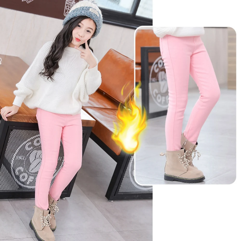 styleB pink CYSINCOS обтягивающие штаны для девочек джинсы для девочек, зимние штаны из плотного бархата теплые длинные брюки, леггинсы для девочек, джинсы джинсовые узкие брюки для От 3 до 12 лет - Цвет: styleB pink