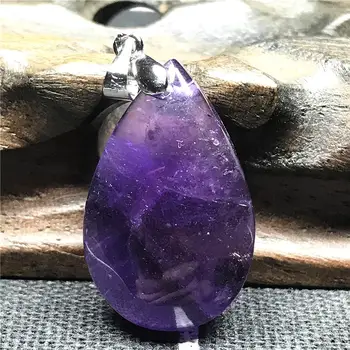 

Top Natural Purple Amethyst Crystal Necklace Pendant For Woman Man 28x18x8mm Water Drop Beads Stone Silver Fashion Jewelry AAAAA