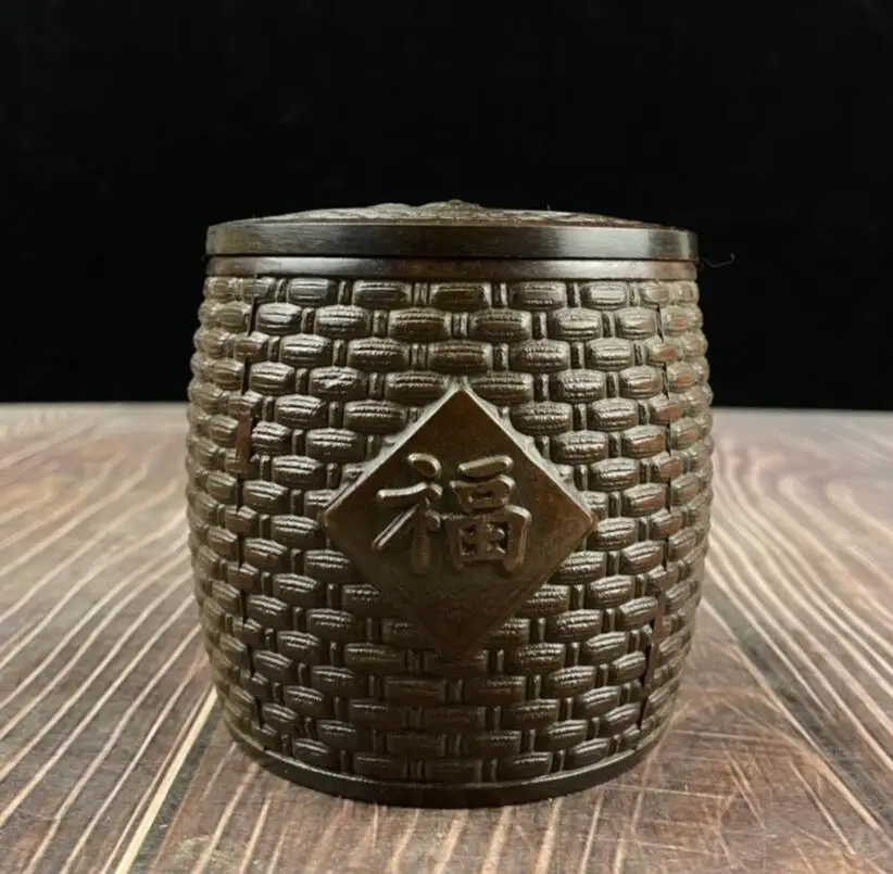 

China brass FU word Tea cans crafts statue