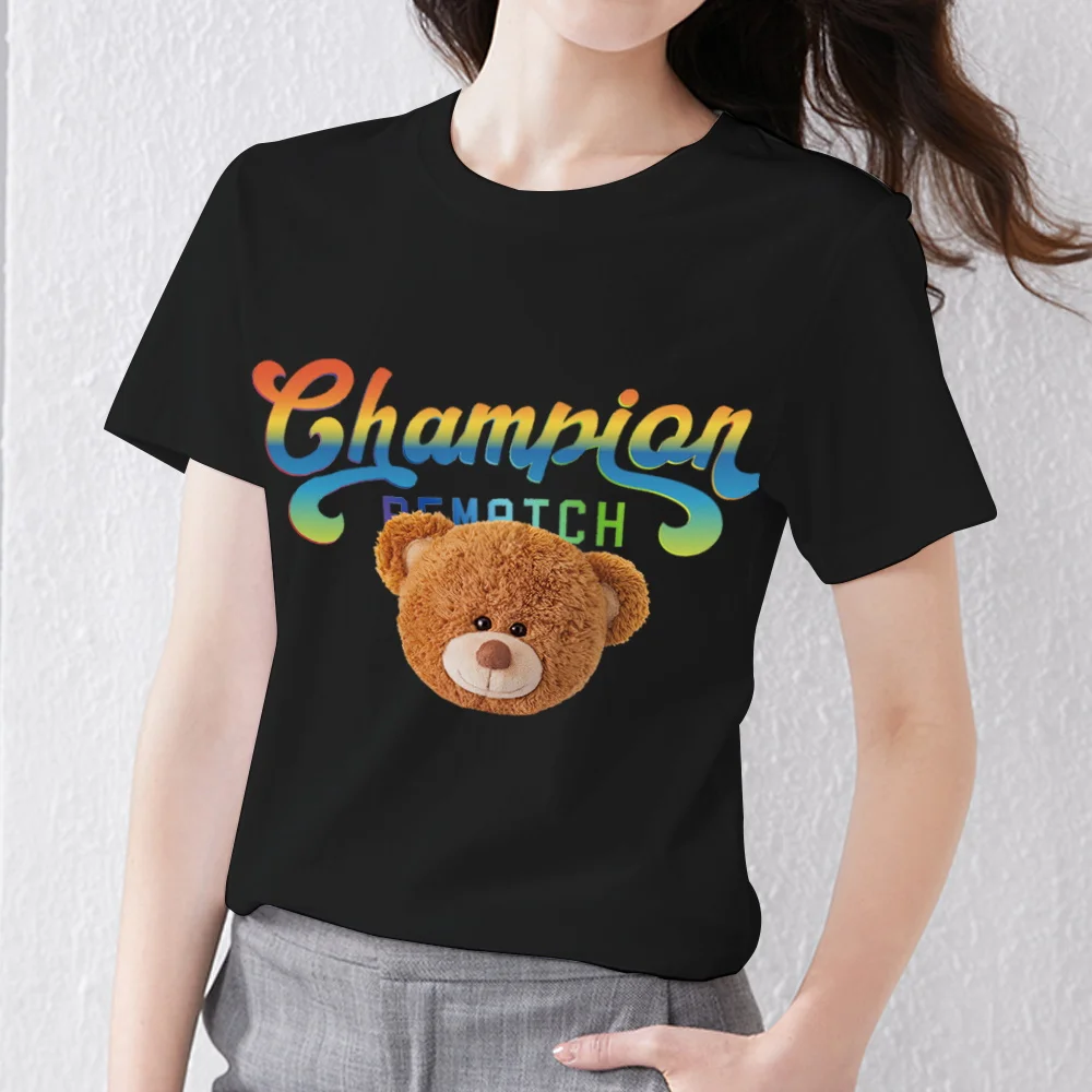 Summer Women's Fashion T-shirt Cartoon Teddy Bear 3D Printing Series Personality Trend All-match O-neck Top One Drop Delivery couple t shirt Tees