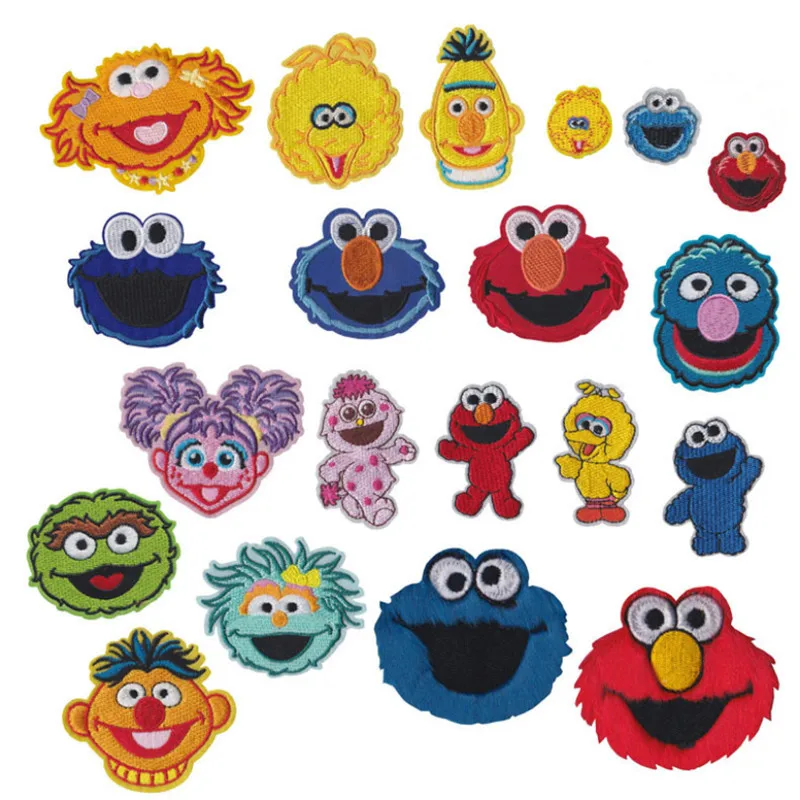 

Anime Sesame Street Patch COOKIE MONSTER ELMO BIG BIRD Cartoon Ironing Patches Cheap Embroidered Patches For Kids Clothes