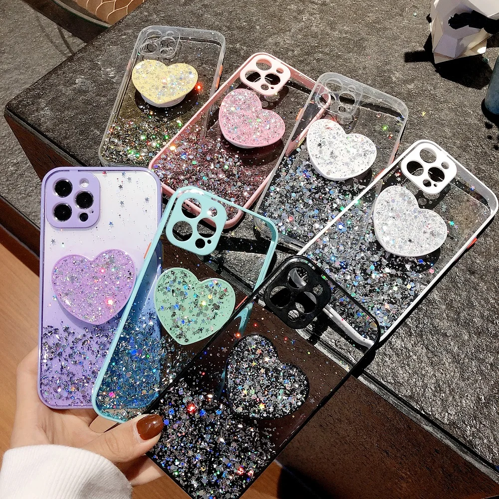 Case for iPhone 11 13 12 Pro Max Mini Case for iPhone 7 8 6 6S Plus XR X XS Max Cases Glitter Sequins Silicon Cover Phone Holder