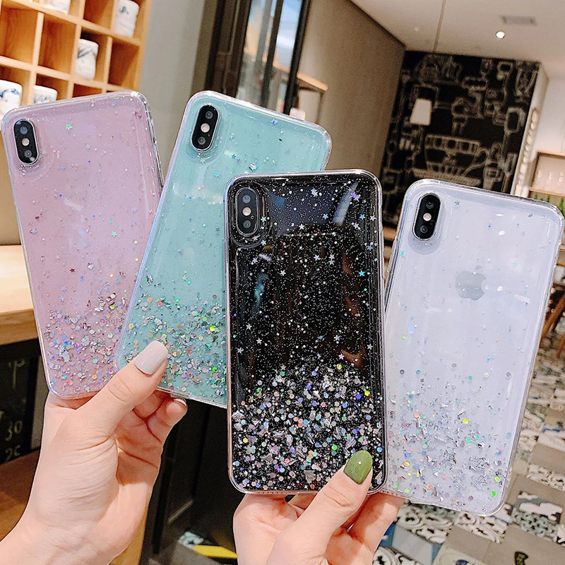 

Colorful Star Pattern Phone Case for iPhone 6 6s 7 8 Plus X Xs XR Xs Max Hard PC Bling Clear Back Cover