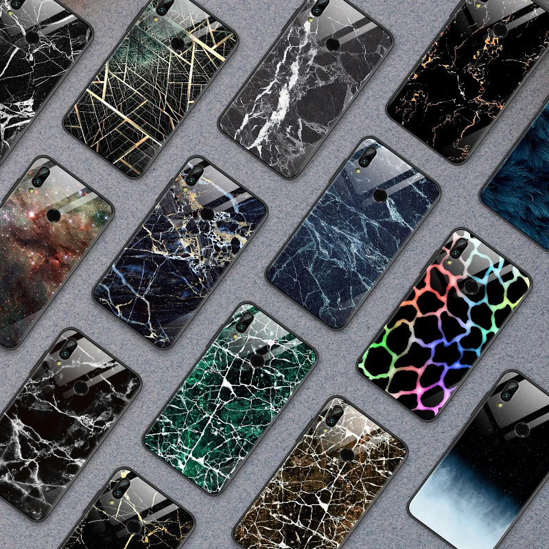 

Tempered Glass Case for Huawei Honor 6X 7X 7A 7C 8A 8X 9Lite Fashion Back Cover Y6 Y9 2018 2019 Y7 Prime Pro Magic2 Luxury Shell
