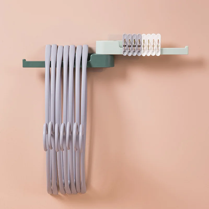 

Hanger Wall-mounted Non-perforated Multifunctional Plastic Hanger Storage Clothes Peg Hook Balcony Laundry Shelf Home Decoration