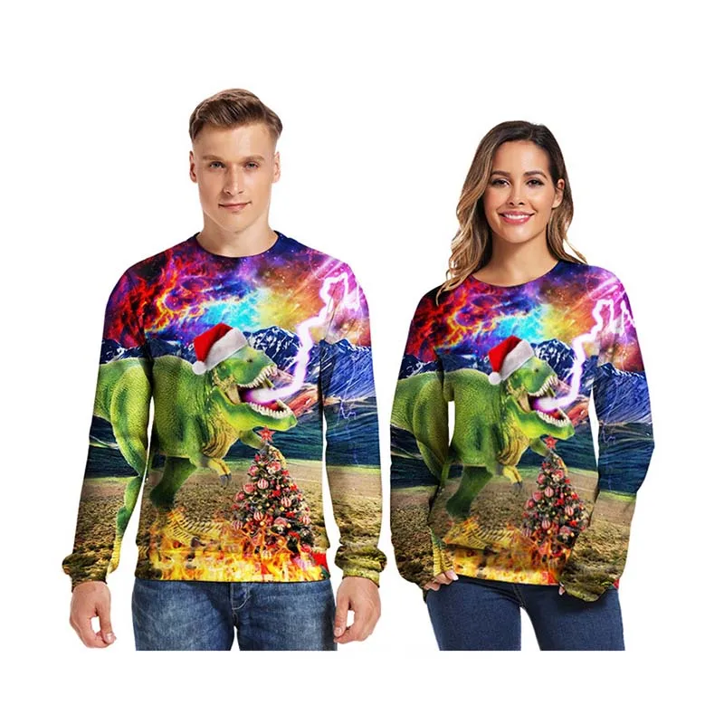 Рождественский свитер унисекс, Уродливый Рождественский свитер, мужской/женский пуловер, осенне-зимние топы с принтом забавного динозавра, топы, одежда