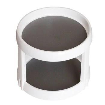 

Plastic Round Two Tier Turntable Desktop Organizer Display Stand for Kitchen Pantry Bedroom FPing
