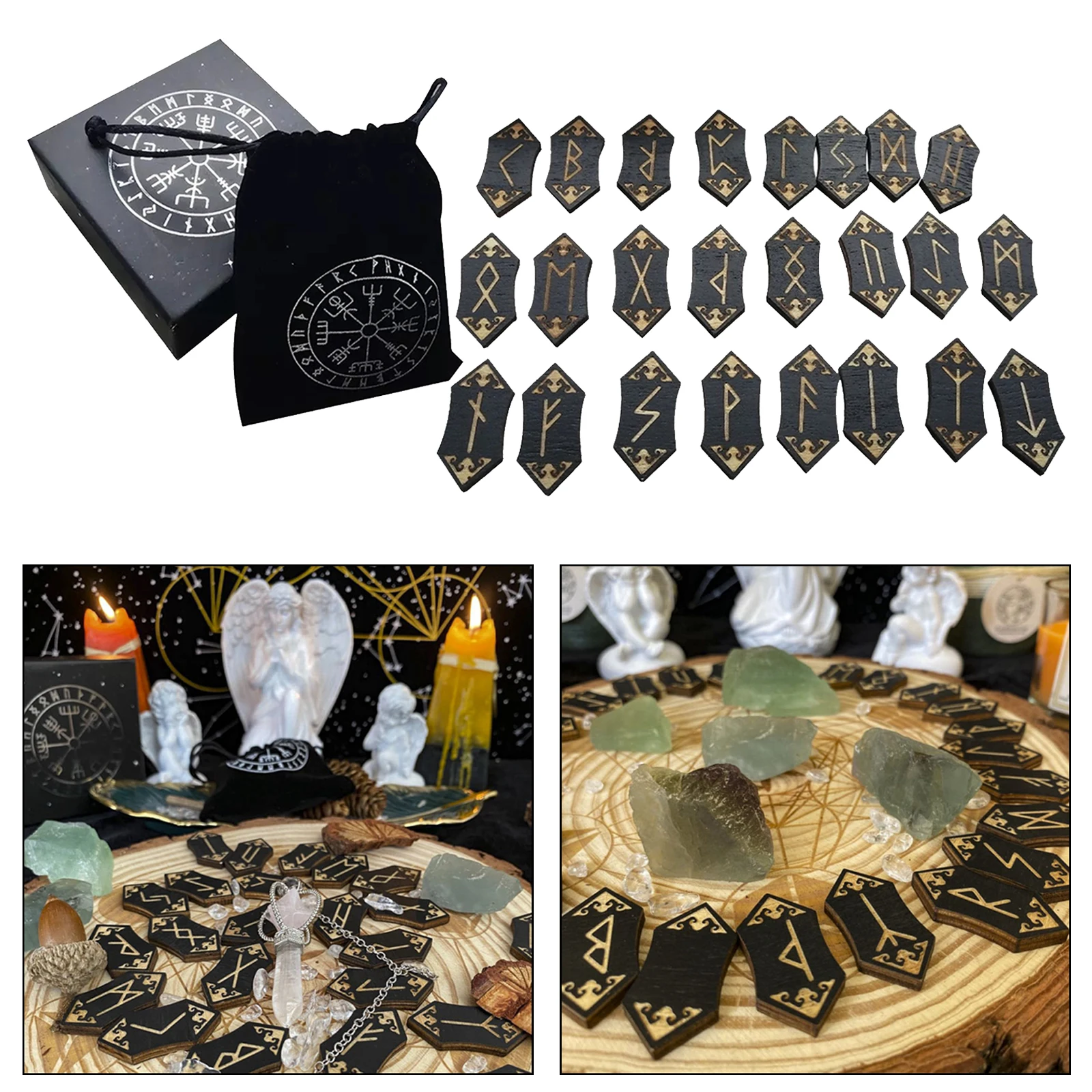 Rune Stones Card Set Nordic with Bag Props Home Toys Made from sturdy, zinc alloy wood material, lasting material