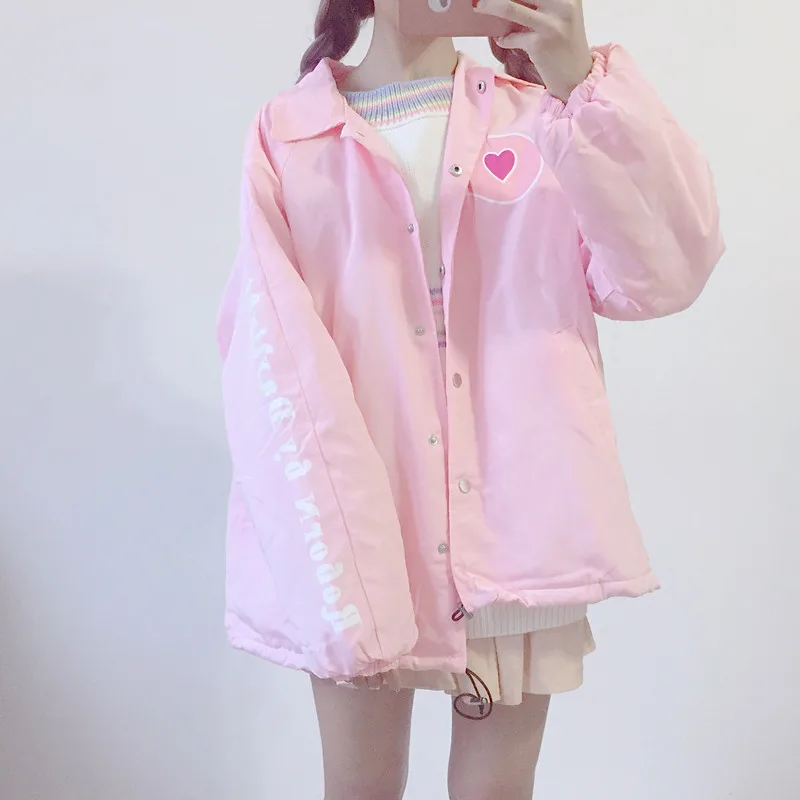 

Photo Shoot Homemade Autumn And Winter College Style Japanese-style Printed Thick Quilted Jacket Trench Coat Cardigan Coat