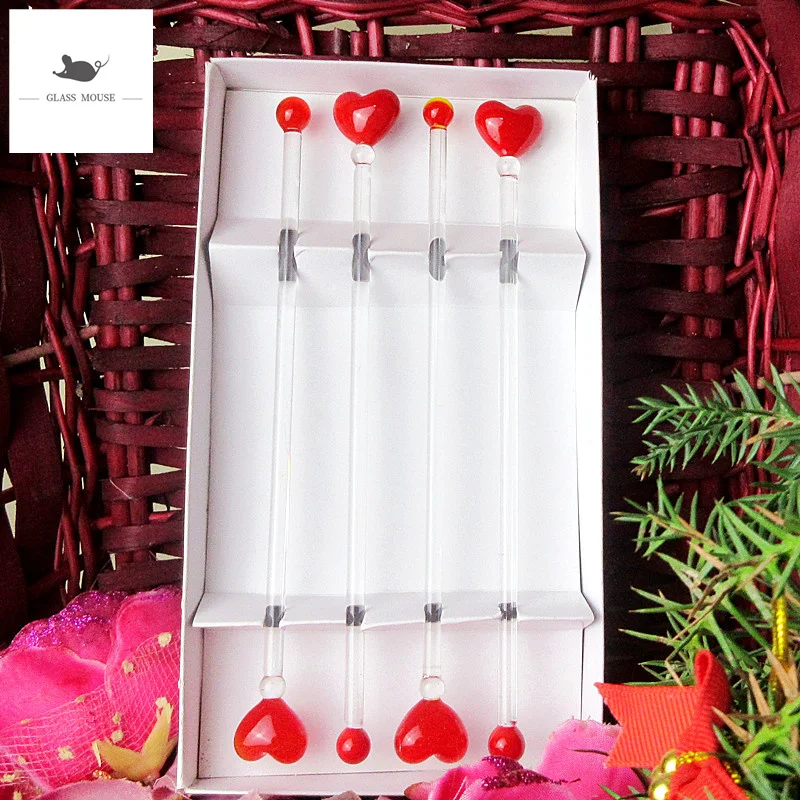 Murano style handmade glass Christmas tree head Figurines accessories Cocktail Stirrer Swizzle Stick coffee stirrer Wine Mixer