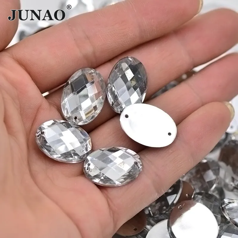 JUNAO-10-14mm-Sewing-Crystal-AB-Oval-Rhinestones-Flat-Back-Clear-Crystals-Acrylic-Stones-Sew-On