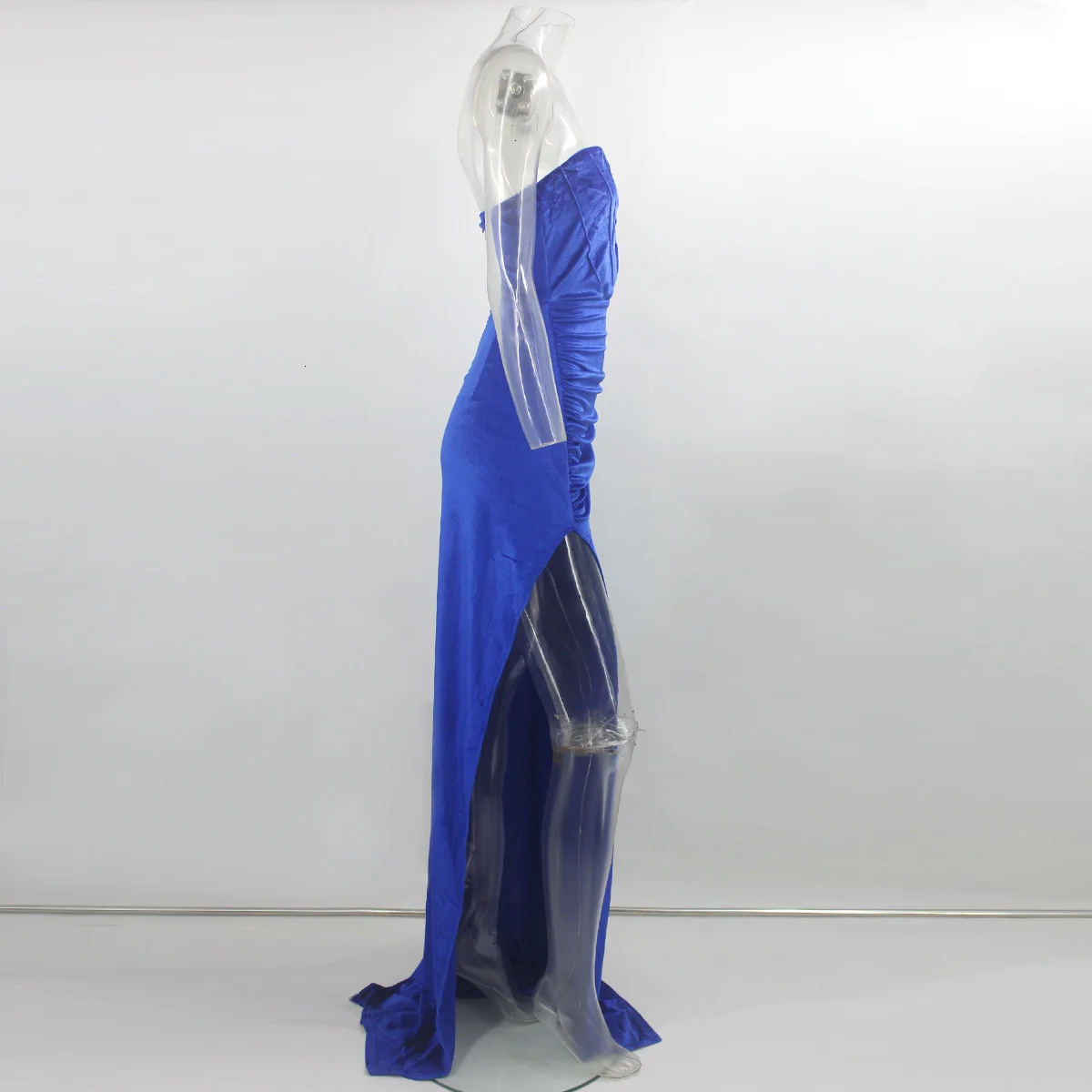 PFFLOOK Velvet Split Sexy Party Dress women Off Shoulder Strapless Maxi Long Dress Bodycon Female Elegant Club Vestidos