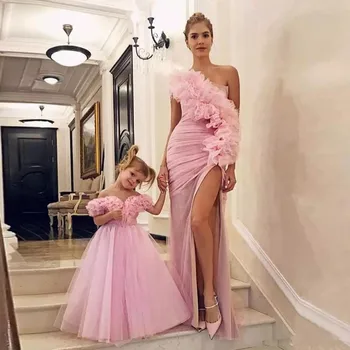 

One Shoulder Mother and Daughter Prom dresses 2020 Sexy Side Split formal Evening Party Gowns Vestidos De Fiesta Custom