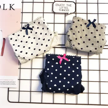 

Japanese lovely wave point gray sweet wave point round cotton fabric movement lady mid-waist triangular underwear