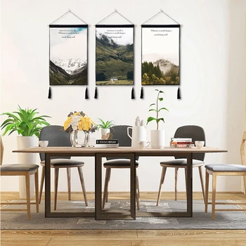 

Nordic Canvas Painting Tapestry With Tassels Mountain Landscape Bedroom Art Wall Hanging Picture Living Room Home Decor Tapestry