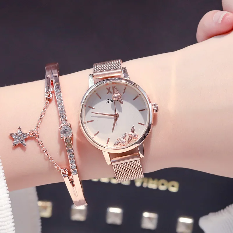 Роскошные модные золотые женские часы 2019 водонепроницаемые из нержавеющей стали