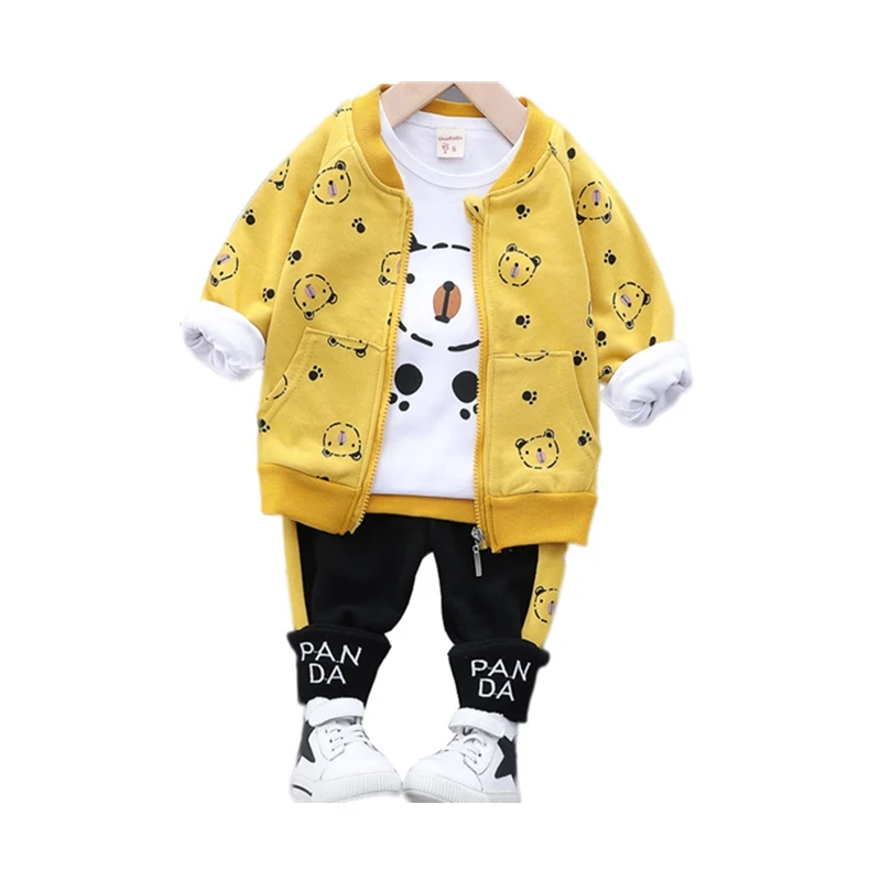 

New Children Girls Boys Fashion Clothing Suit Kids Autumn 3pcs/sets Infant Zipper Jacket Clothes Baby Cotton Cartoon Tracksuits