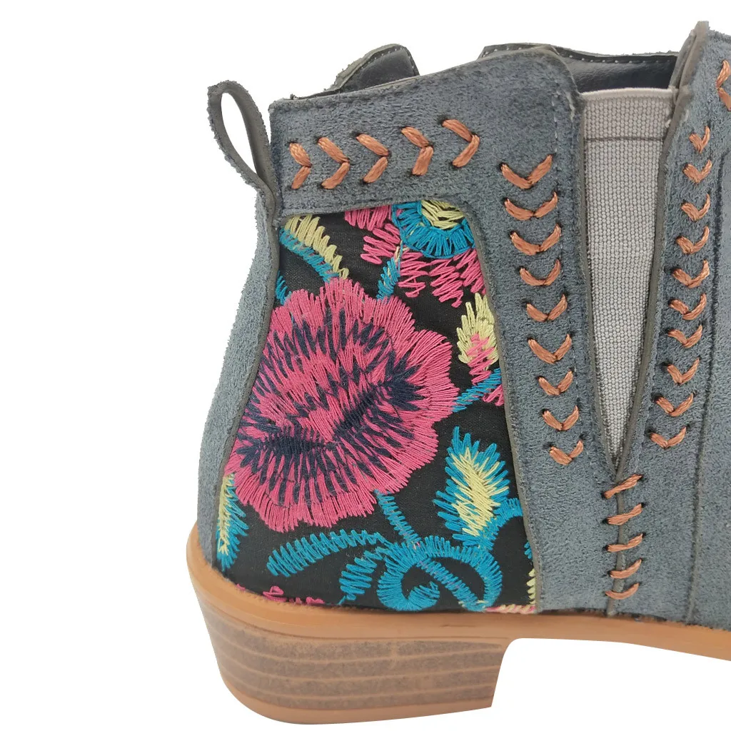 Shoes Women Autumn Winter Boots Women Casual Booties Rome Large Size Embroider Flower Square Heels Short Boots Shoes