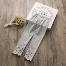 Штаны для девочек, новые стильные леггинсы, детская верхняя одежда, осенние брюки, повседневная детская весенняя одежда с вышитым кроликом