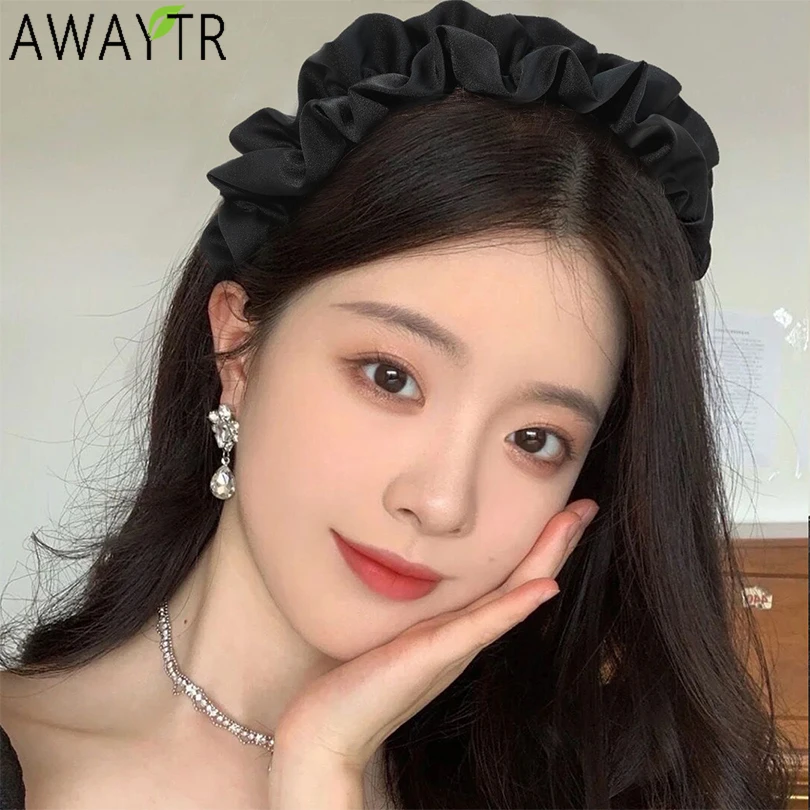 

Solid Color Pleated Hairband for Women Fashion Scrunchy Headband Retro Wavy Hair Loop Female Hair Accessories Bezel Headwear