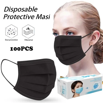 

100Pcs/box Disposable Mask Dustproof Cover Mascarilla 3 Layer Masks Black Pink Blue White Faceshields Masque Mondkapjes