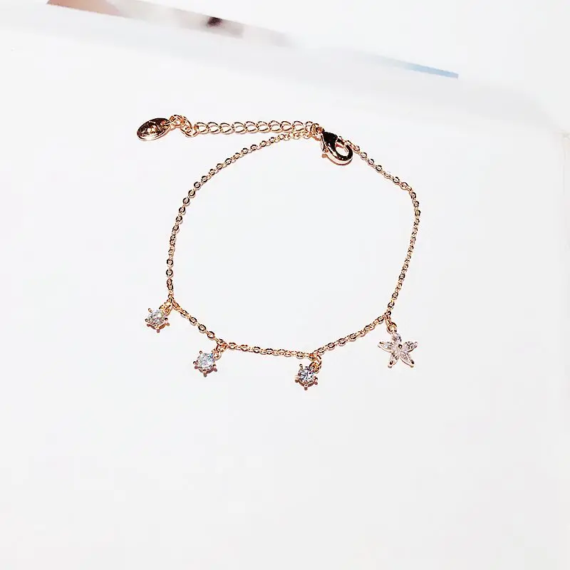 

High-end Cubic Zircon Flower Pendant Bracelet for Women Rose Gold Color Bracelet Chain Jewelry