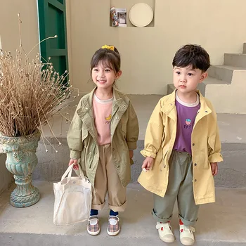 

autumn 2020 new children lapel long coat boys girls fashion solid color Korean coat