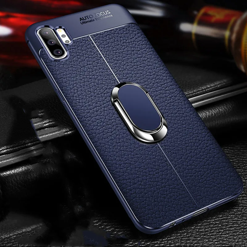 Blue Для samsung Galaxy Note 10 Plus S10 5G S9 S8 Plus S10e Note 9 чехол с кожаной текстурой Мягкий силиконовый чехол с магнитным кольцом-держателем - Цвет: Blue