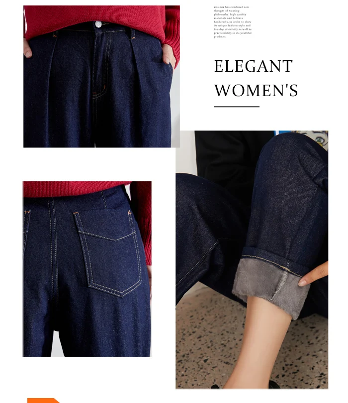 LEIJIJEANS, новинка, большие размеры, женские, низкая, эластичная, высокая талия, свободные, плюс бархат, Харлан, джинсы, свободные, повседневные, темно-синие, женские джинсы 9238r